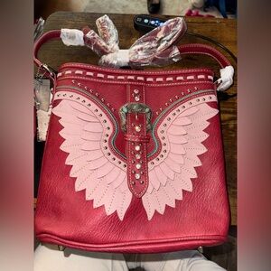 Red and Pink American bling bag with matching wristlet